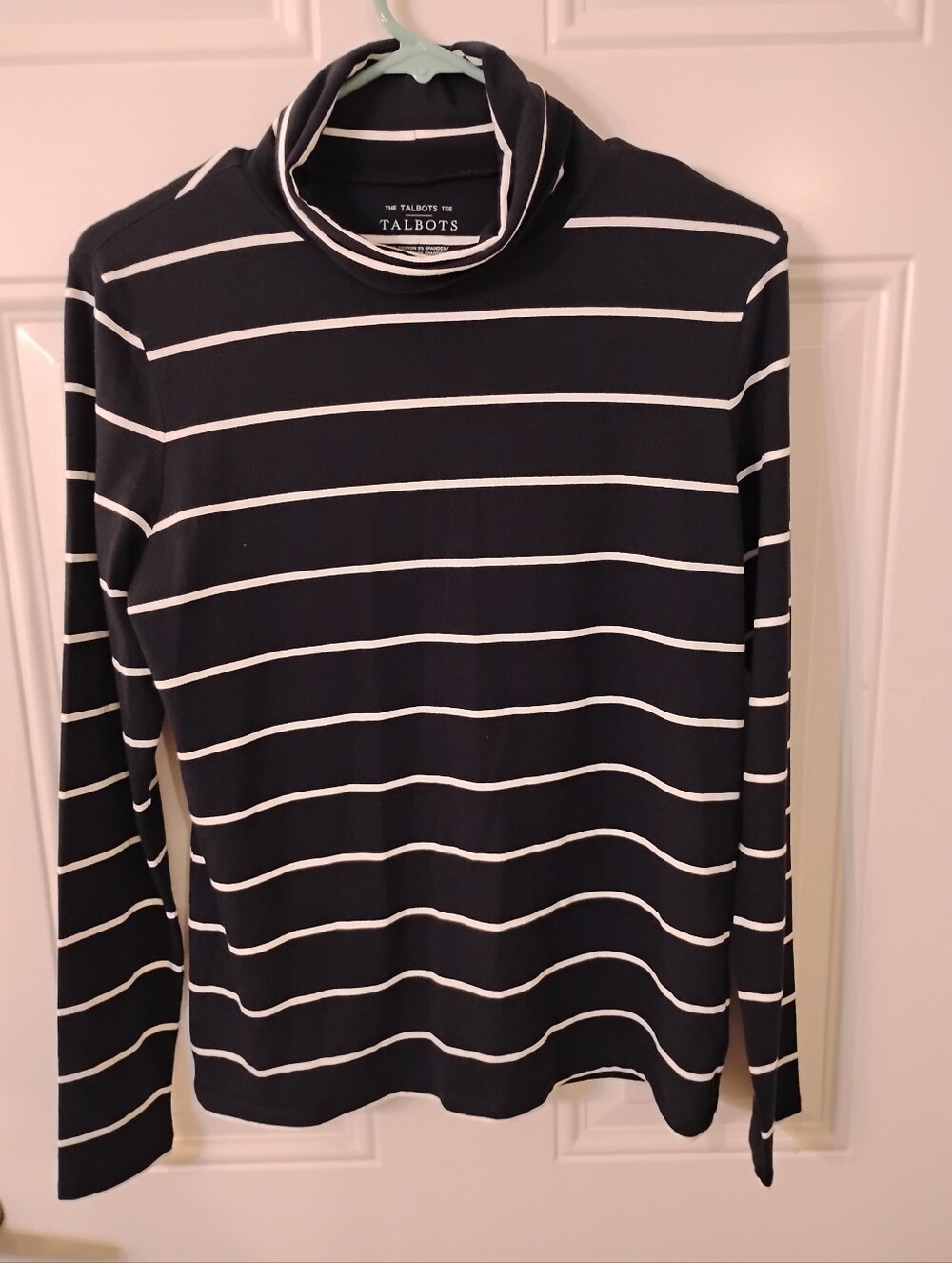 Talbots Tee Black and White Stripe Turtleneck Top